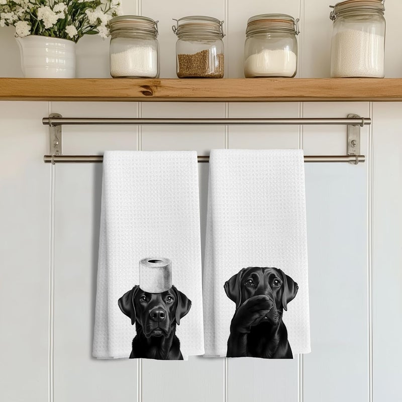 LUKIPOM Funny Black Labrador Retriever Hand Towels for Bathroom Decor Set of 2, Black Lab Gifts,Dog Mom Gifts, Dog Bathroom Decor, Funny Kitchen Towels, 16x24 Inches - Image 3